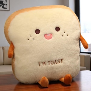 Plush Toast Bread Pillow – Cute Stuffed Food Cushion, Soft Hand Warmer Plushie, Kawaii Home Decor, Toy Gift for Kids or Birthday