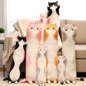 Long Cat Body Pillow – Cute Cartoon Plush Cushion, Kawaii Sofa Throw Pillow, Soft Stuffed Animal for Bedroom Decor or Gift Idea