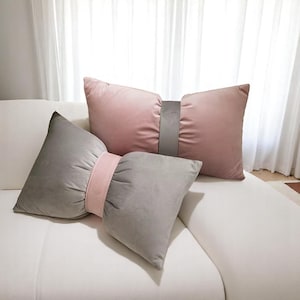 Pale Pink Velvet Bow Pillow – 12x18” Decorative Accent Cushion | Elegant Gift for Baby Showers, Birthdays, Housewarming & Valentine’s Day