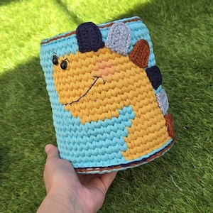Dinosaur Storage Basket – Handmade Crochet Toy Bin – Kids Room Decor – Nursery Organizer – 3 Sizes Available
