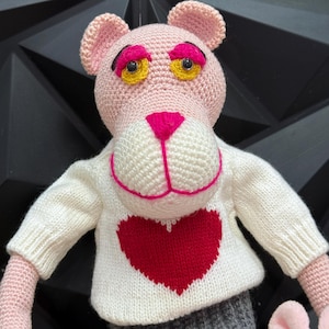 Amigurumi, panter, doğal oyuncak, hayvan oyuncağı, çizgi film oyuncağı, pink panther, tığ işi peluş panter, tığ işi, el yapımı