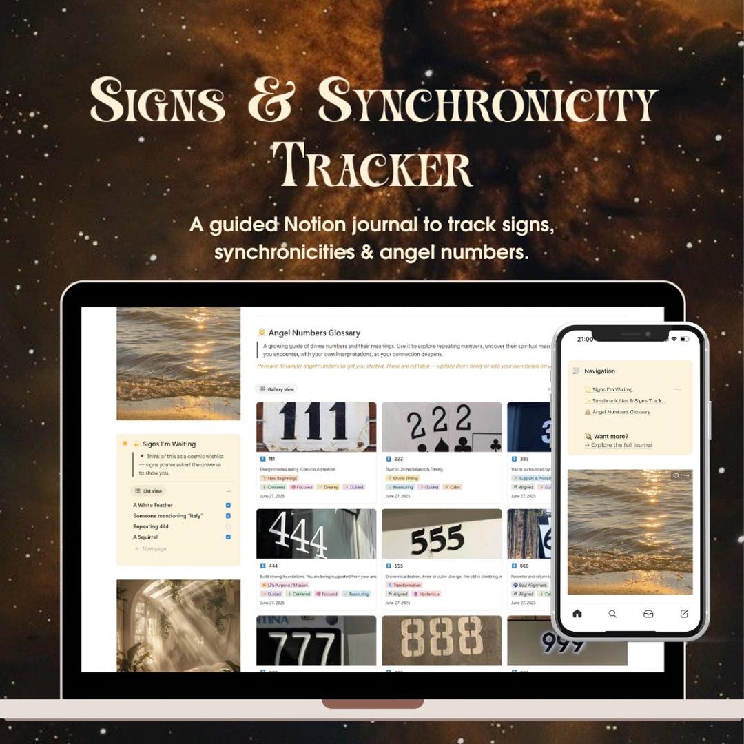 Sign Without Tracker Signs & Synchronicity Tracker | Notion Template for Angel Numbers ...