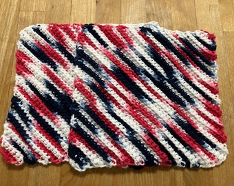 Textured crochet dishcloth dusting rag cleaning rag wash rag Patriot red white blue  ombré set of two handmade
