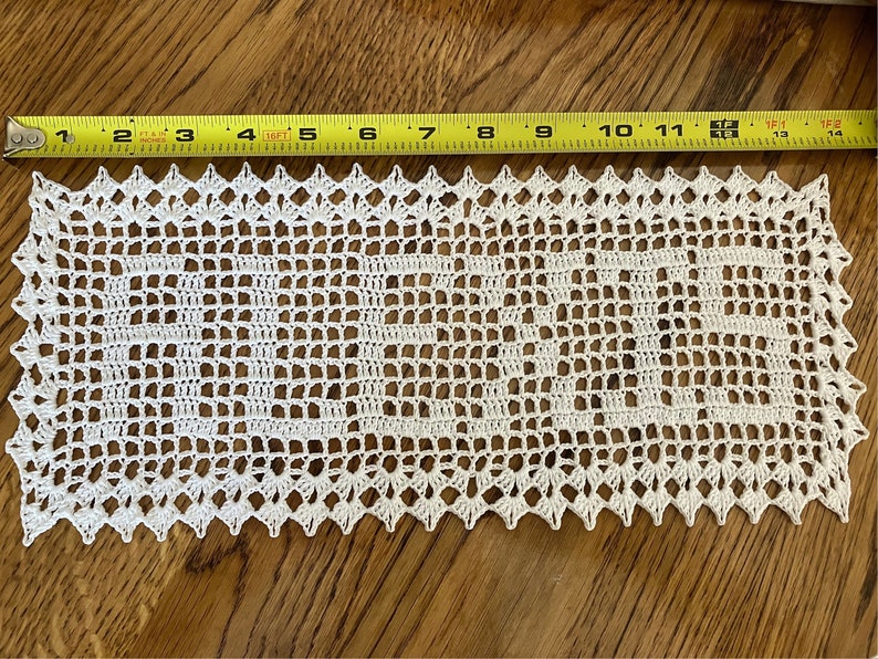 Sale Ends soon Heirloom Lace Personalize Custom Filet Crochet Name Doily Natural White handmade anniversary home decoration wedding gift image 8