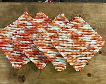 Textured crochet dishcloth dusting rag cleaning rag wash rag cremesicle orange white ombré color set of four handmade