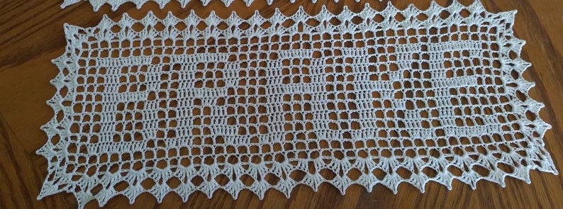 Sale Ends soon Heirloom Lace Personalize Custom Filet Crochet Name Doily Natural White handmade anniversary home decoration wedding gift image 3