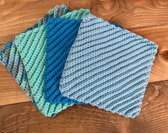 Soft Textured crochet dishcloth dusting rag cleaning rag wash morning sky, shoreline,seaside and turquoise colors set of 4 handmade