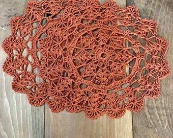 Papaya set of two shells berka doily doilies handmade crochet 8 inches round