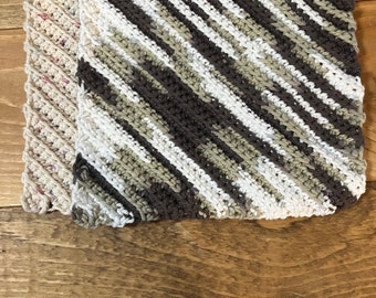 Textured crochet dishcloth dusting rag cleaning rag wash rag panorama chocolate milk ombré set of two handmade