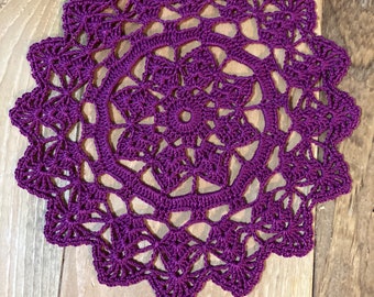 Boysenberry color shells berka doily doilies handmade crochet 8 inches round