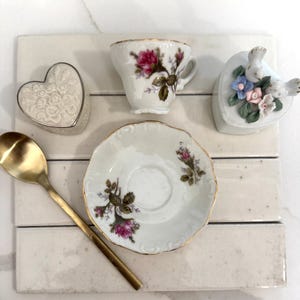 Vintage Mystery Creamy White + Gold Gold Floral Tea Cup & Saucer Set | Coquette, Cottage Core, Grandma Core Gift Set