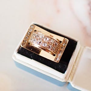 Vintage Diamond Tank Ring | 14kt Gold | Size UK O 1/2  US 7 1/2