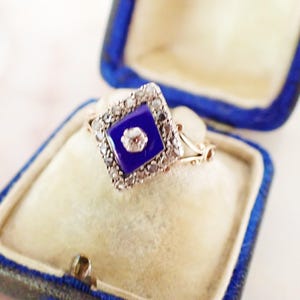 GEORGIAN Blue Enamel & Diamond Ring | 15ct Gold