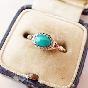VICTORIAN Turquoise & Diamond Oval Ring | 18ct Gold