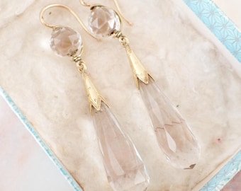 VICTORIAN French 18ct Rock Crystal Earrings ~ Gold Drop Earrings