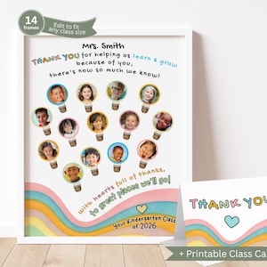 May include: A white framed print with the text "Thank You" and a message to a teacher, featuring photos of students in lightbulb shapes. Includes a matching "Thank You" card. The print is for the Kindergarten Class of 2026.