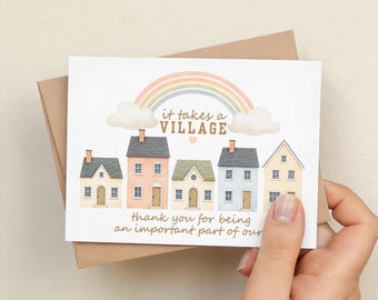 Printable Teacher Appreciation Card | It Takes a Village Thank You Card | End of Year Teacher Gift | Instant Download | Caregiver Thank You