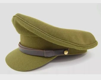 Vintage-Style 1940s British Khaki Peak Cap – WWII Era Officer Dress Hat Replica