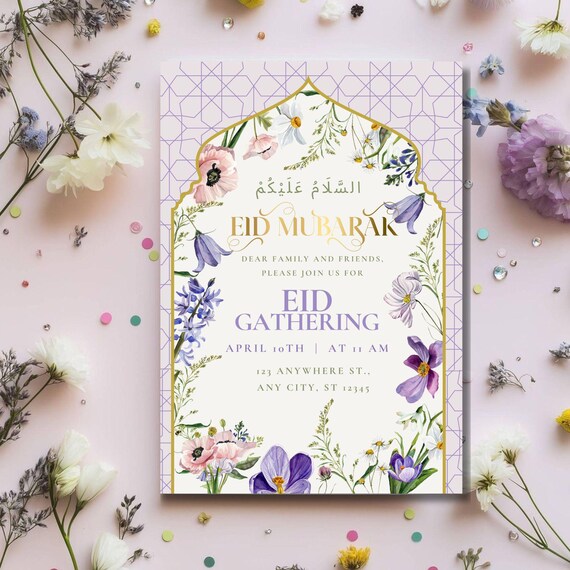 Purple Lilac Eid Invitation | Eid Canva Template (Digital Download)