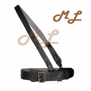 Handmade Real Leather Sam Browne Belt with Crossover Shoulder Strap