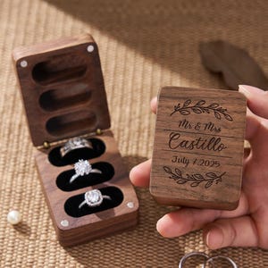 Triple Flip Wooden Ring Box,Custom Wedding Ring Box,3 slots Ring Box,Ring Bearer Ring Box,Engagement Ring Box,Anniversary  Gifts for her