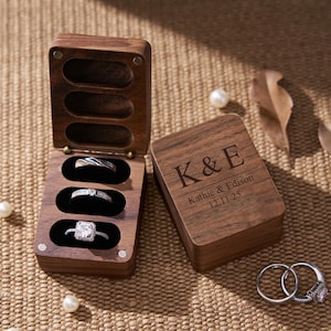 3-Slot Wooden Triple Flip Ring Box,Personalized Engagement & Anniversary Gift,Ring Bearer Holder for Wedding,Ring Bearer Ring Box,Wedding