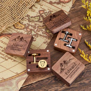 Custom cufflinks - Engraved Box Optional, personalized Wedding Day Cuff links for Groom groomsmen, Wood Anniversary Gift, Gift for Husband