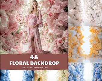 Floral Goddess Maternity Backdrop, Colorful Flowers (Digital Download)
