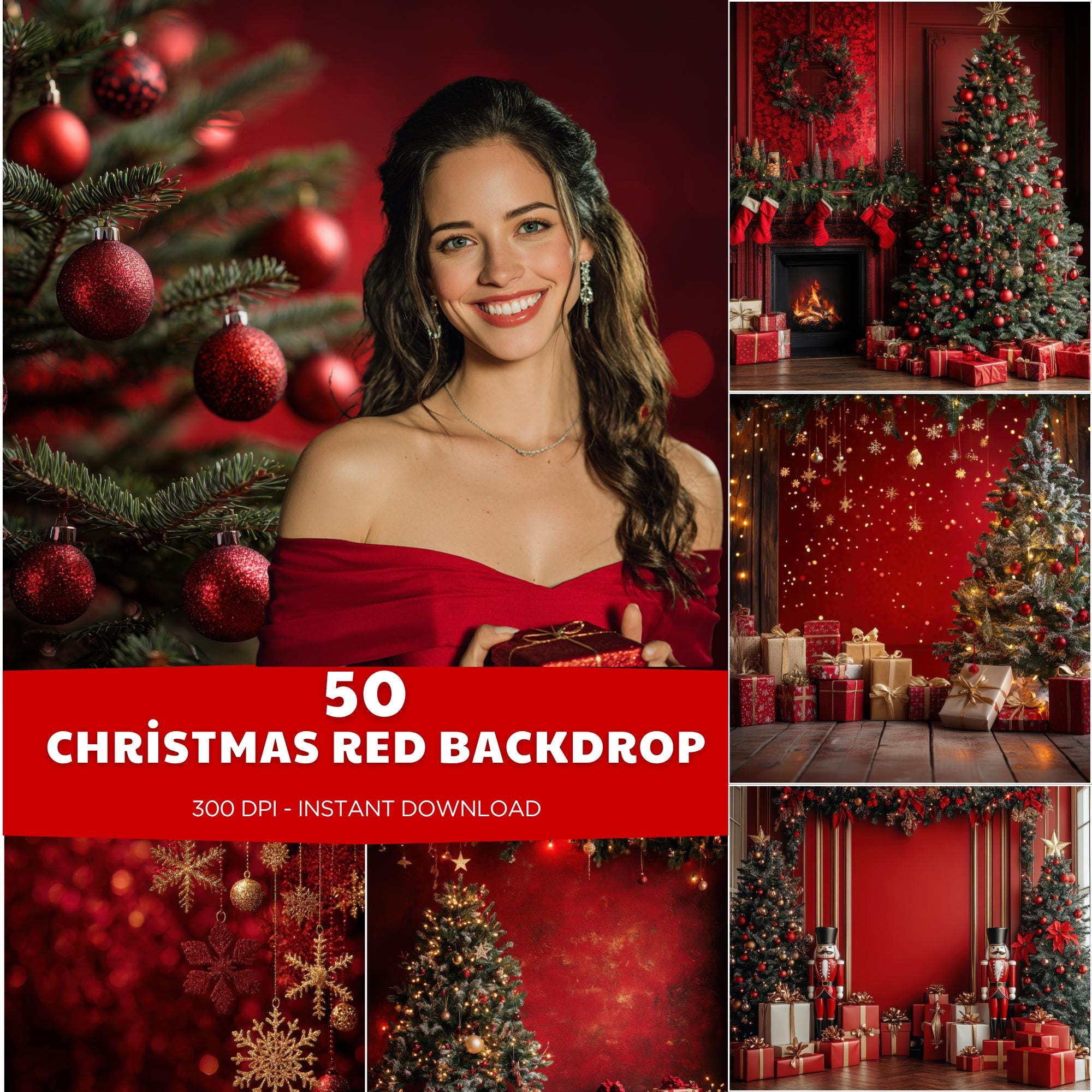 Red Christmas Tree Digital Backdrop for Family Portraits (JPEG) - Etsy