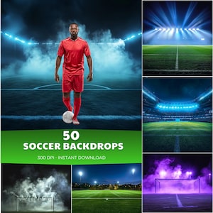 50 Soccer Digital Backdrops: Sports Photography Photo Overlays