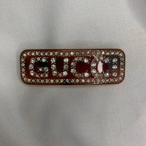 Vintage Rare Gucci Hair Clip Brown Color With Stones Logo