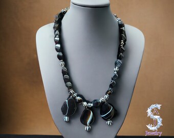 Black Banded Agate 3 Pendant Necklace Set