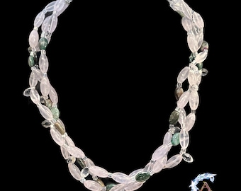 Rose Quartz vine with emerald accent beads