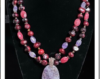 Red Pearls w/ Amethyst pendant