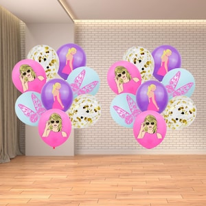 Taylor Birthday Party Decor Set - Swift Banner, Balloons, Cake & Cupcake Toppers | Cartoon Birthday Decor Set | Music Lovers Party Supplies