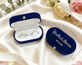 パーソナライズされたベルベット製ダブルリングボックス：カスタム婚約指輪ホルダー（バレンタインデーギフト）