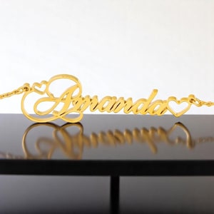 Collana con nome a doppio cuore • Ciondolo in acciaio inossidabile personalizzato • Regalo di gioielli con nome personalizzato per fidanzamento femminile
