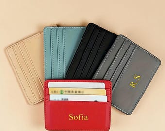 パーソナライズされたPUレザーカードホルダー、カスタムゴールドネームウォレット、スリムカードケース、高級IDホルダー、男性と女性へのギフト