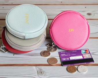 Personalized Leather Coin Purse, Custom Initial Zipper Pouch