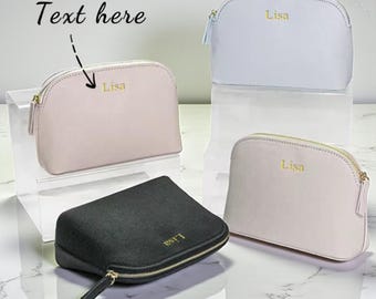 Personalized PU Leather Cosmetic Bag - Custom Name Travel Organizer