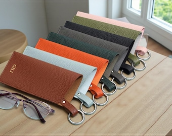 Personalized PU Leather Eyeglasses Case, Custom Sunglasses Pouch with Keyring