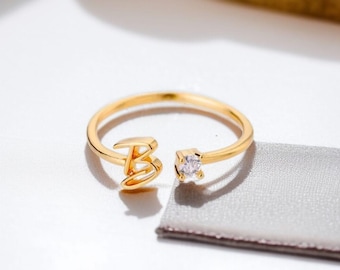 18K Gold Plated Initial Ring – Adjustable Stainless Steel Letter Ring