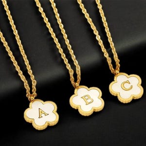 Gold Clover Initial Necklace: Stainless Steel Letter Pendant, Lucky Jewelry