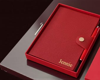 Cuaderno de cuero guijarro A5 personalizado, set de regalo de diario empresarial personalizado