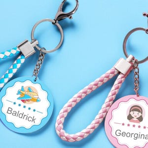 Llavero personalizado con nombre para niños: Etiqueta de cuero tejida para bolso