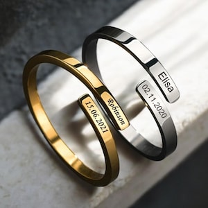 Custom Engraved Double Name Ring: Stainless Steel Adjustable Couple Band