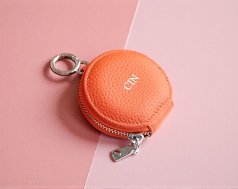 Estuche de cuero personalizado para auriculares – Monedero de piel de vaca, llavero personalizado de regalo