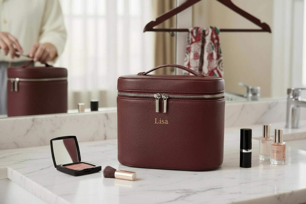 Sac à Main Vintage En Simili Cuir Marron - Style Vanity Case Ancien - Pour Femme