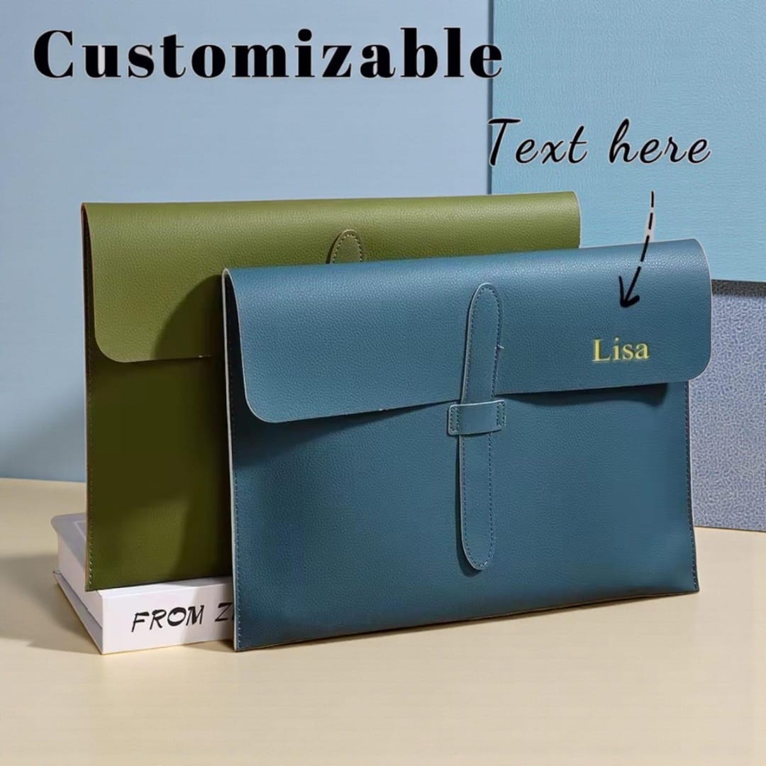 Custom Name A4 File Bag PU Leather – Business Document Briefcase With ...
