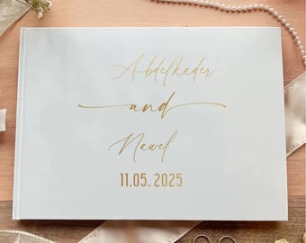 パーソナライズされた結婚式ゲストブック、エレガントな横型フォトアルバム、ブライダルシャワーの記念品